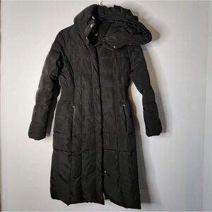 COLE HAAN Signature long line Women's Box-Quilt Down Coat With Bib Front Hood S